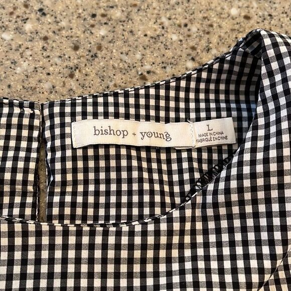 BISHOP + YOUNG Black & White Gingham Tie Front Short Sleeve Blouse - Picture 2 of 10